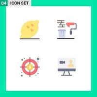 conjunto de iconos planos de interfaz móvil de 4 pictogramas de herramientas de postre frutas pintura objetivo elementos de diseño vectorial editables vector