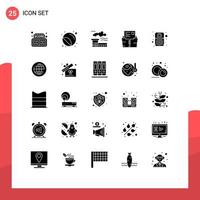 25 Thematic Vector Solid Glyphs and Editable Symbols of hardware folder factory file data Editable Vector Design Elements