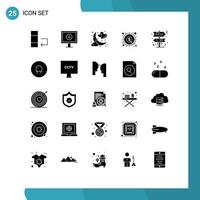 Group of 25 Solid Glyphs Signs and Symbols for direction money moon graph currency Editable Vector Design Elements