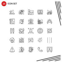 paquete de línea de 25 símbolos universales de elementos de diseño de vector editables de informe de celda de negocio de pin de proyector