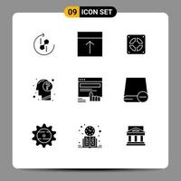 Pack of 9 Modern Solid Glyphs Signs and Symbols for Web Print Media such as human education layout answer plumber Editable Vector Design Elements