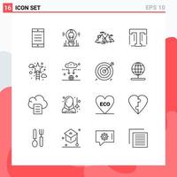 Set of 16 Modern UI Icons Symbols Signs for climbing tool mountain text sun Editable Vector Design Elements