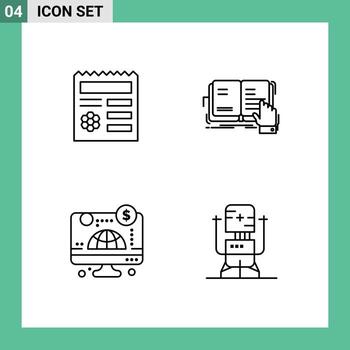 paquete de línea de vector editable de 4 colores planos de línea de llenado simple de elementos básicos de diseño de vector editable de negocio de estudio de documento de computadora