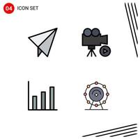 Pack of 4 creative Filledline Flat Colors of paper up film video wifi Editable Vector Design Elements