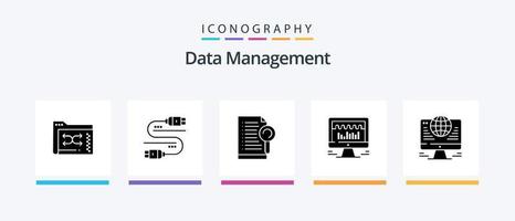 paquete de iconos de glifo 5 de gestión de datos que incluye computadora. servidor. sata buscar . documento. diseño de iconos creativos vector