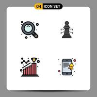 Set of 4 Commercial Filledline Flat Colors pack for search goal chess game step Editable Vector Design Elements