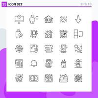 Mobile Interface Line Set of 25 Pictograms of up arrow human network house Editable Vector Design Elements