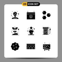 Pictogram Set of 9 Simple Solid Glyphs of creative nature hexagon garden agriculture Editable Vector Design Elements