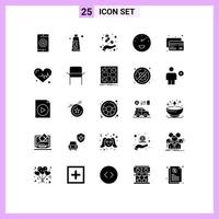 Mobile Interface Solid Glyph Set of 25 Pictograms of credit speed capsule performance medicine Editable Vector Design Elements