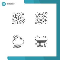 Mobile Interface Line Set of 4 Pictograms of delivery weather package planet movement Editable Vector Design Elements