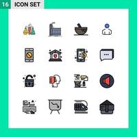 Universal Icon Symbols Group of 16 Modern Flat Color Filled Lines of disabled mobile person production man food Editable Creative Vector Design Elements