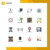 User Interface Pack of 16 Basic Flat Colors of target customer seo computer working configuration Editable Pack of Creative Vector Design Elements