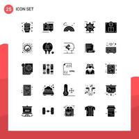 25 Thematic Vector Solid Glyphs and Editable Symbols of cog seo message gear wave Editable Vector Design Elements