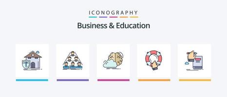 la línea de negocios y educación llenó el paquete de 5 íconos, incluida la compilación. lámpara. sitio web. en línea. diseño de iconos creativos vector