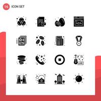 Solid Glyph Pack of 16 Universal Symbols of pen document healthy blueprint error page Editable Vector Design Elements