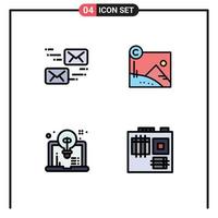 Mobile Interface Filledline Flat Color Set of 4 Pictograms of email computer message copyright idea Editable Vector Design Elements