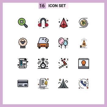 Modern Set of 16 Flat Color Filled Lines and symbols such as spring ram triangle mutton currency Editable Creative Vector Design Elements