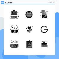 9 User Interface Solid Glyph Pack of modern Signs and Symbols of sunglasses summer computing modern romance Editable Vector Design Elements