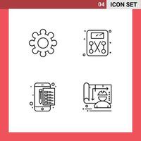 paquete de 4 signos y símbolos de colores planos de línea de relleno modernos para medios de impresión web, como elementos de diseño de vectores editables de arquitectura de archivo de dieta de sello de engranaje