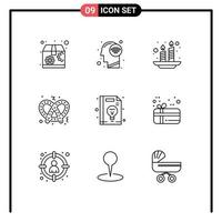 Pictogram Set of 9 Simple Outlines of idea education holi business pretzel Editable Vector Design Elements