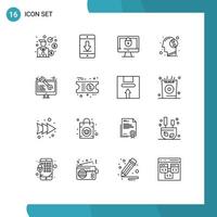 Universal Icon Symbols Group of 16 Modern Outlines of coding relax mobile meditation security Editable Vector Design Elements