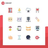 Group of 16 Flat Colors Signs and Symbols for drink billboard cloud based services advertising cloud software Editable Pack of Creative Vector Design Elements