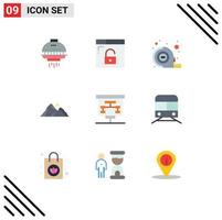 9 User Interface Flat Color Pack of modern Signs and Symbols of graphic scene measuring mountain landscape Editable Vector Design Elements