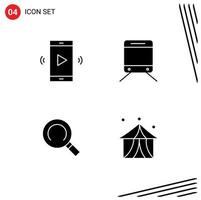 Pack of 4 creative Solid Glyphs of amplifier magnifier speaker train circus Editable Vector Design Elements