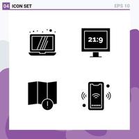 Universal Icon Symbols Group of 4 Modern Solid Glyphs of computer phone aspect ratio alert wifi Editable Vector Design Elements