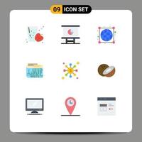 9 Universal Flat Color Signs Symbols of multi digital presentation currency connections Editable Vector Design Elements