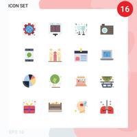 Group of 16 Modern Flat Colors Set for communication photo sports digital wine Editable Pack of Creative Vector Design Elements