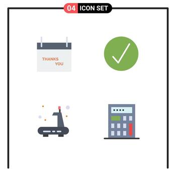 4 User Interface Flat Icon Pack of modern Signs and Symbols of calendar gym thanksgiving media player treadmill Editable Vector Design Elements
