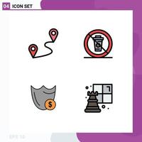 User Interface Pack of 4 Basic Filledline Flat Colors of location guard and no secure Editable Vector Design Elements