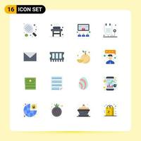 Mobile Interface Flat Color Set of 16 Pictograms of medicine form call fitness video Editable Pack of Creative Vector Design Elements