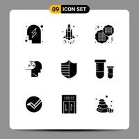 9 User Interface Solid Glyph Pack of modern Signs and Symbols of security protection biscuit human disorder Editable Vector Design Elements