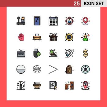 Filled line Flat Color Pack of 25 Universal Symbols of location select calendar hunting choose Editable Vector Design Elements