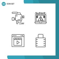 4 Creative Icons Modern Signs and Symbols of camera browser film camera cyber film Editable Vector Design Elements