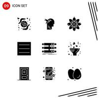 9 User Interface Solid Glyph Pack of modern Signs and Symbols of rack server atom menu science Editable Vector Design Elements