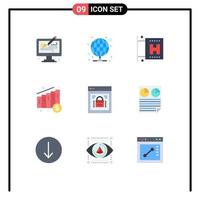 Universal Icon Symbols Group of 9 Modern Flat Colors of web lock page lock hotel sign information security chart Editable Vector Design Elements