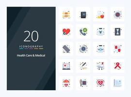 20 Health Care And Medical Flat Color icon for presentation vector