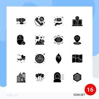 Pack of 16 Modern Solid Glyphs Signs and Symbols for Web Print Media such as gps map phone navigation hand Editable Vector Design Elements