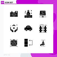 User Interface Pack of 9 Basic Solid Glyphs of hand dua wellness pray online Editable Vector Design Elements