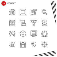 Pack of 16 Modern Outlines Signs and Symbols for Web Print Media such as digital zoom chat search man Editable Vector Design Elements