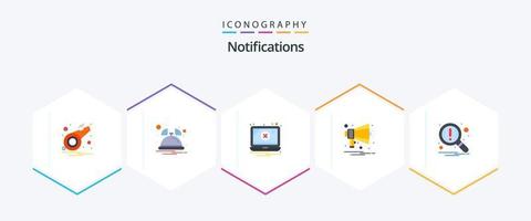 Notifications 25 Flat icon pack including magnifier. notification. error. multimedia. announcement vector