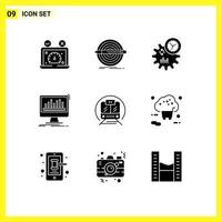 Group of 9 Modern Solid Glyphs Set for data processing set analytics management Editable Vector Design Elements