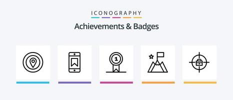 Paquete de iconos de la línea 5 de logros e insignias, incluido el rendimiento. logros premio. objetivo. objetivo. diseño de iconos creativos vector