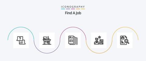 encuentre un paquete de iconos de la línea de trabajo 5 que incluya un documento. personal. documento. lupa encuentra trabajo vector