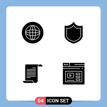 4 User Interface Solid Glyph Pack of modern Signs and Symbols of center text help protection usa Editable Vector Design Elements