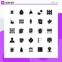 Set of 25 Commercial Solid Glyphs pack for barricade storage audio folder triangle Editable Vector Design Elements