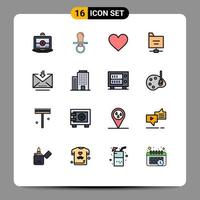 conjunto de 16 iconos de interfaz de usuario modernos signos de símbolos para descargar cartas archivos de servidor de amor elementos de diseño de vectores creativos editables